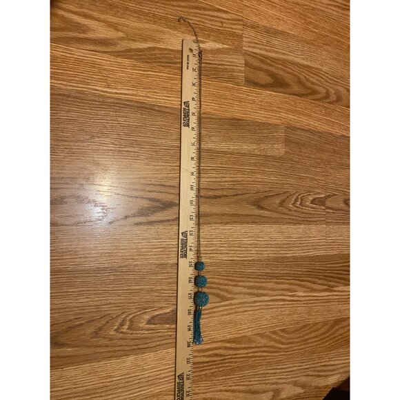 Vintage-Style Turquoise Beaded Pendant Necklace With Tassel On Gold-Tone Chain - Picture 6 of 7